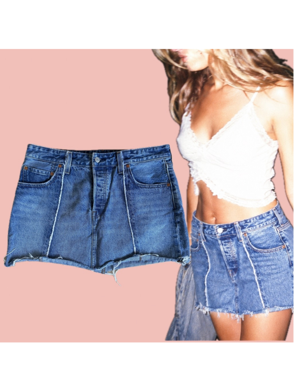 Levi’s Icon Denim Mini Skirt W31 Y2K Distressed Raw Hem Low Rise